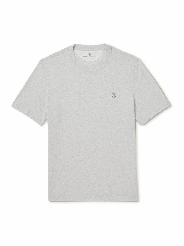 Photo: Brunello Cucinelli - Layered Logo-Print Cotton-Jersey T-Shirt - Gray