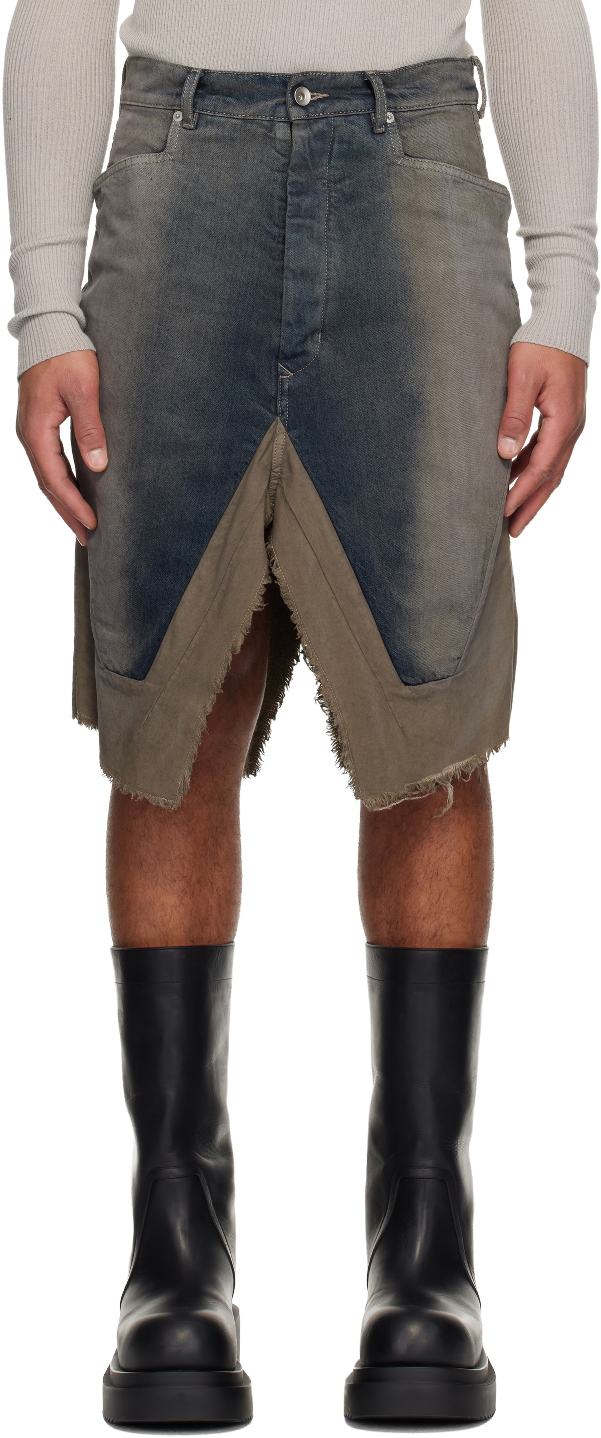 Rick Owens Gray Concordians Slivered Denim Midi Skirt