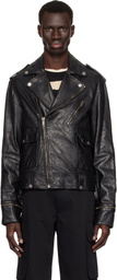 Golden Goose Black Glossy Effect Biker LeatherJacket