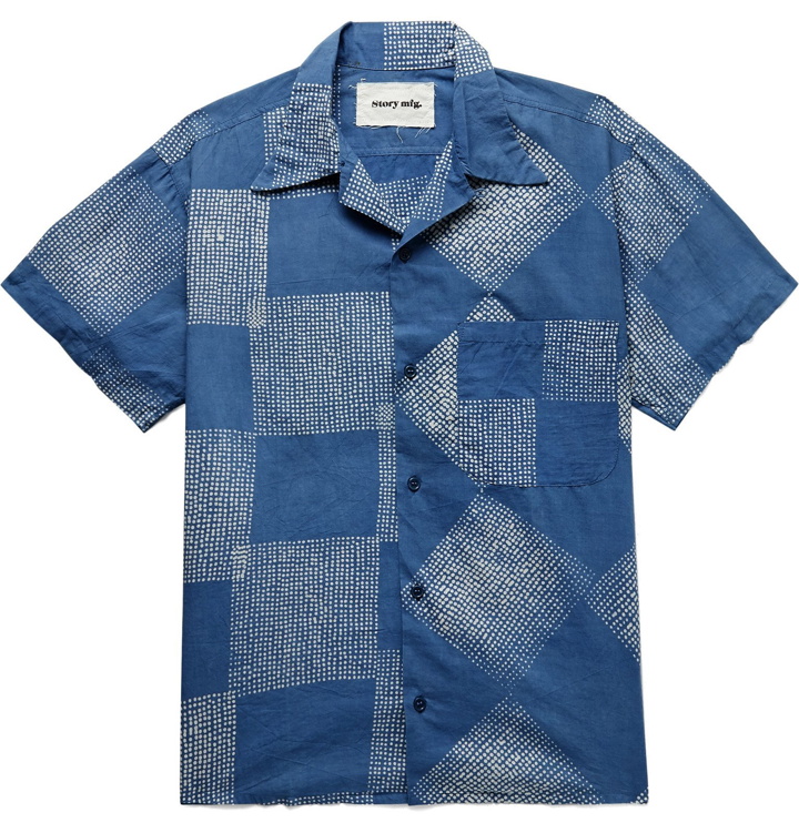 Photo: Story Mfg. - Camp-Collar Patchwork Organic Cotton Shirt - Blue