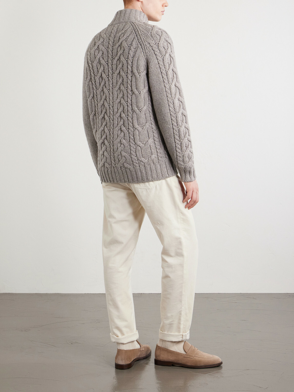 Brunello Cucinelli - Cable-Knit Cashmere Zip-Up Sweater - Gray