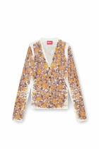 Diesel Floral-print cardigan in linen knit - Knitwear Womens in Brown