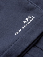 A.P.C. - Logo-Print Fleece-Back Cotton-Jersey Drawstring Shorts - Blue