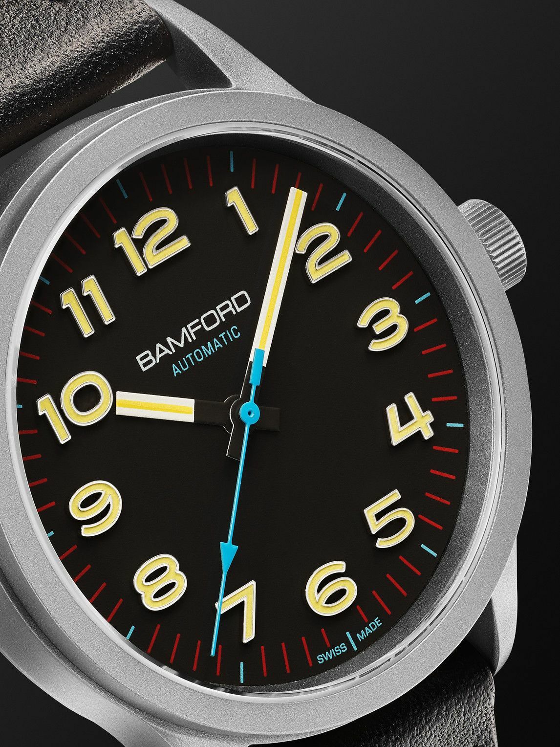 BAMFORD WATCH DEPARTMENT - B80 Modern Automatic 39mm Titanium and Faux Leather Watch, Ref. No. B80 - BLK - YLW - Men