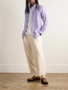 Polo Ralph Lauren - Slim-Fit Button-Down Collar Logo-Embroidered Striped Cotton-Blend Poplin Shirt - Purple