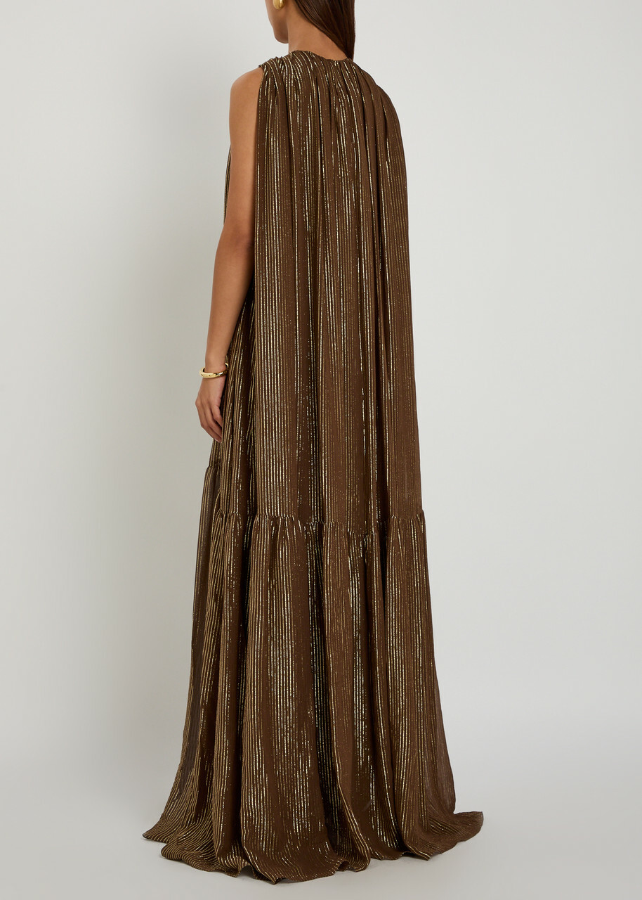 Petar Petrov Draped Striped Silk-blend Chiffon Gown Gold