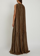 Petar Petrov Draped Striped Silk-blend Chiffon Gown Gold