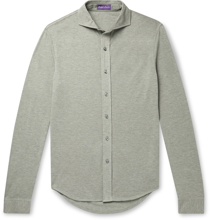 Photo: Ralph Lauren Purple Label - Mélange Cotton-Piqué Shirt - Gray