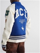 Reese Cooper® - Call of The Wild Leather-Trimmed Wool Varsity Jacket - Blue