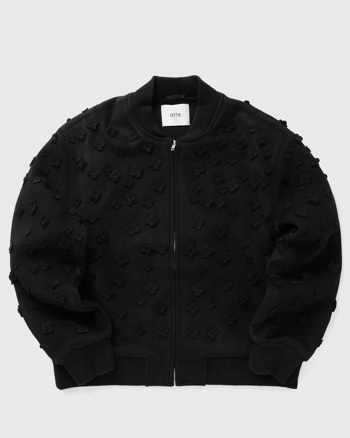 Arte Antwerp 24AW フラワーボンバージャケット 黒 約8.5万 Arte Antwerp Flower Wool Jacket Black Mens Bomber Jacket Arte Antwerp