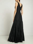 ROCHAS Sleeveless Pleated Taffeta Long Dress