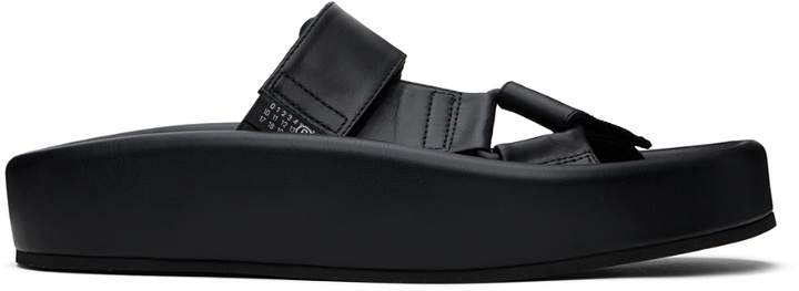 Photo: MM6 Maison Margiela Black Webbing Slip-On Platform Sandals