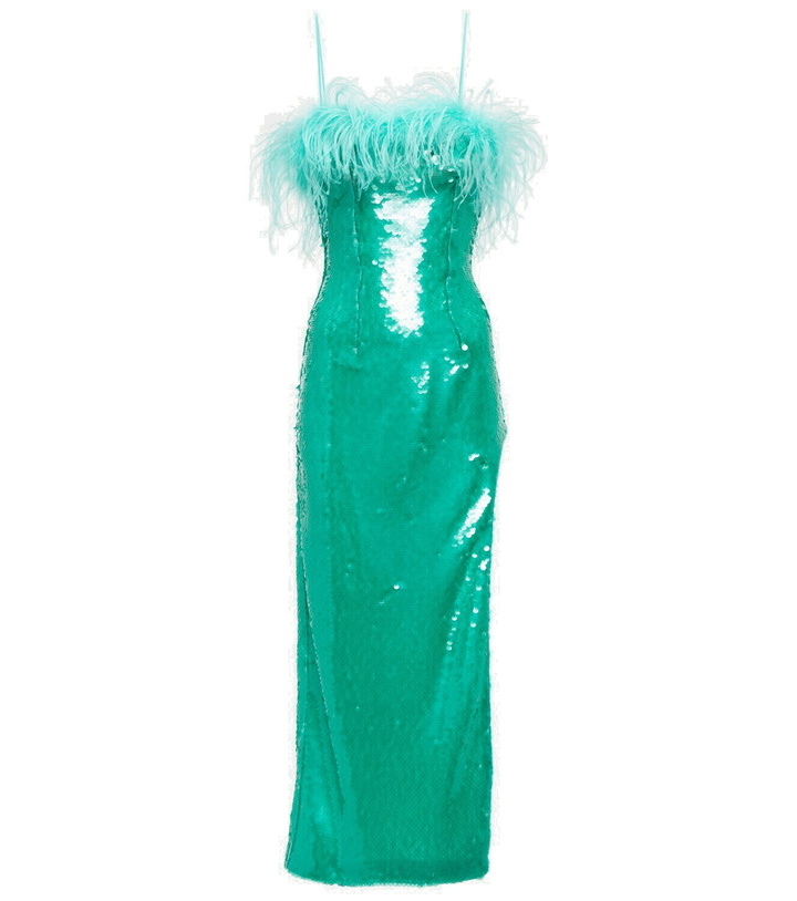 Photo: Giuseppe di Morabito Feather-trimmed sequined midi dress