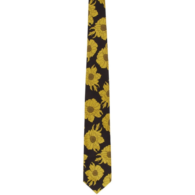 Photo: Dries Van Noten Black and Yellow Silk Graphic Tie