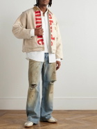 Rhude - Corduroy-Trimmed Logo-Print Distressed Cotton-Canvas Bomber Jacket - Neutrals