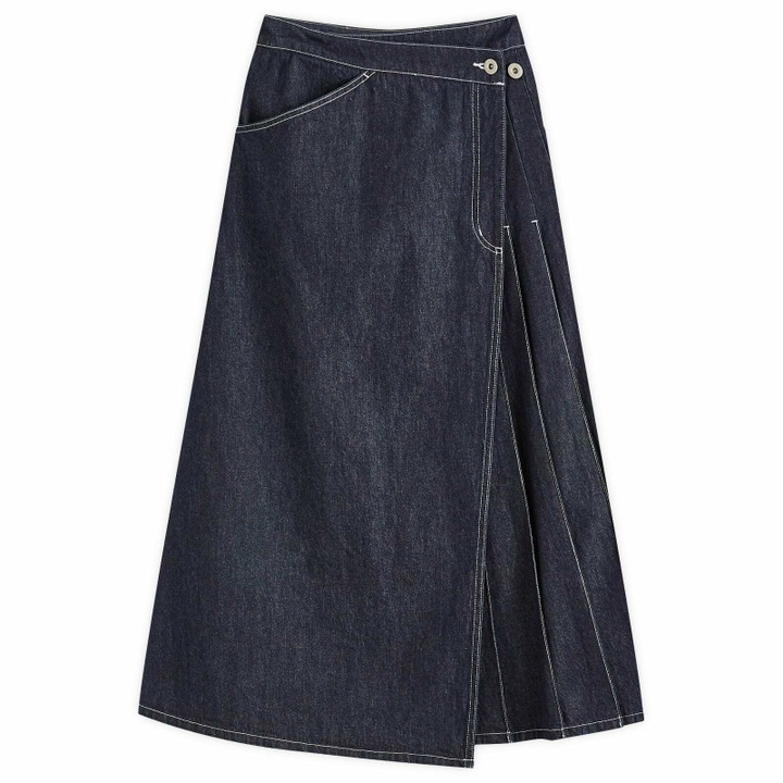 Photo: Beams Boy Women's Denim Wrap Pleated Skirt in Indigo