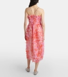 Susan Fang Floral-appliqué smocked tulle midi dress