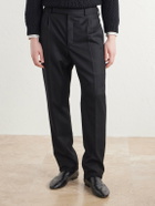 SAINT LAURENT - Tapered Brushed Wool Trousers - Black