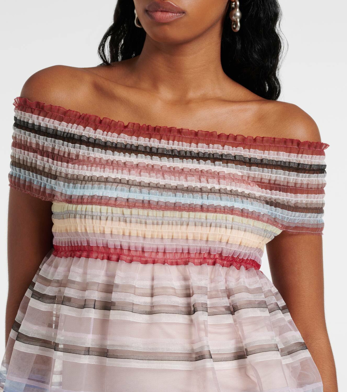 Susan Fang Striped off-shoulder minidress