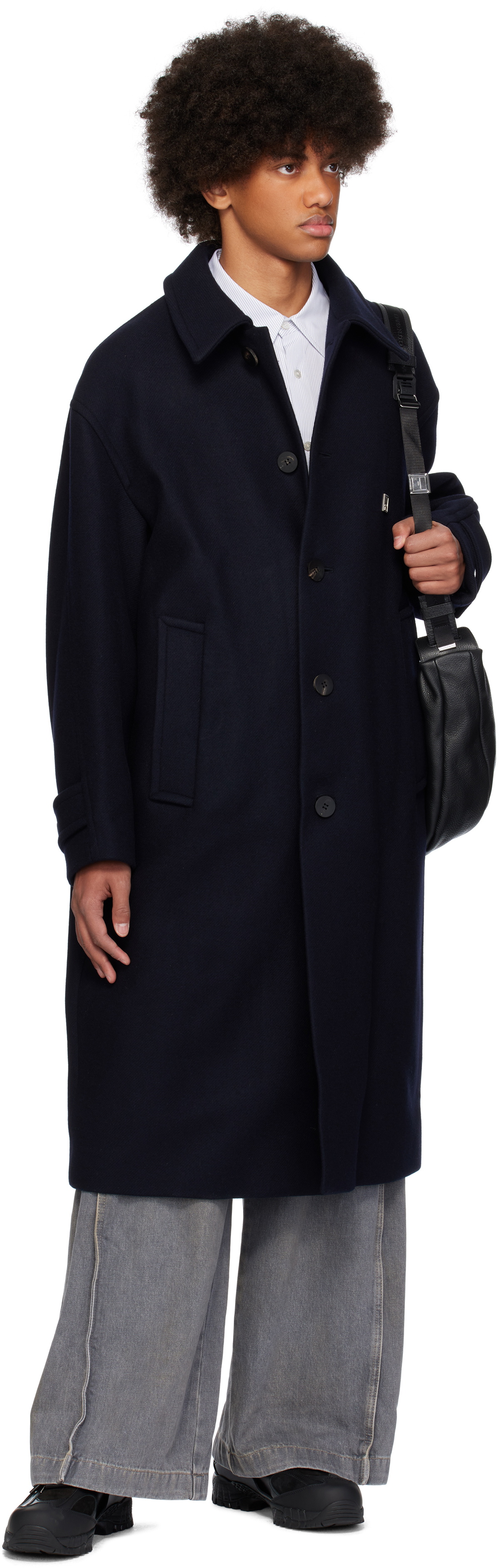 WOOYOUNGMI Navy Wool Balmacaan Coat Wooyoungmi