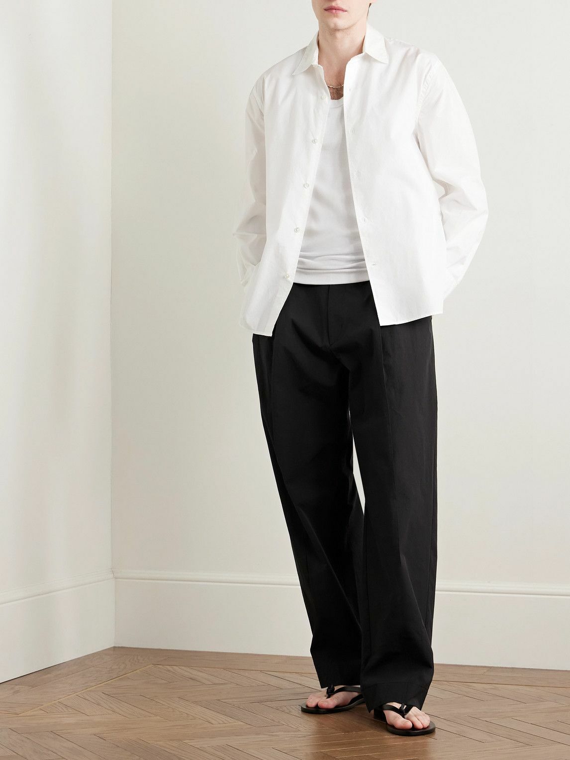Amomento - Straight-Leg Belted Pleated Poplin Trousers - Black