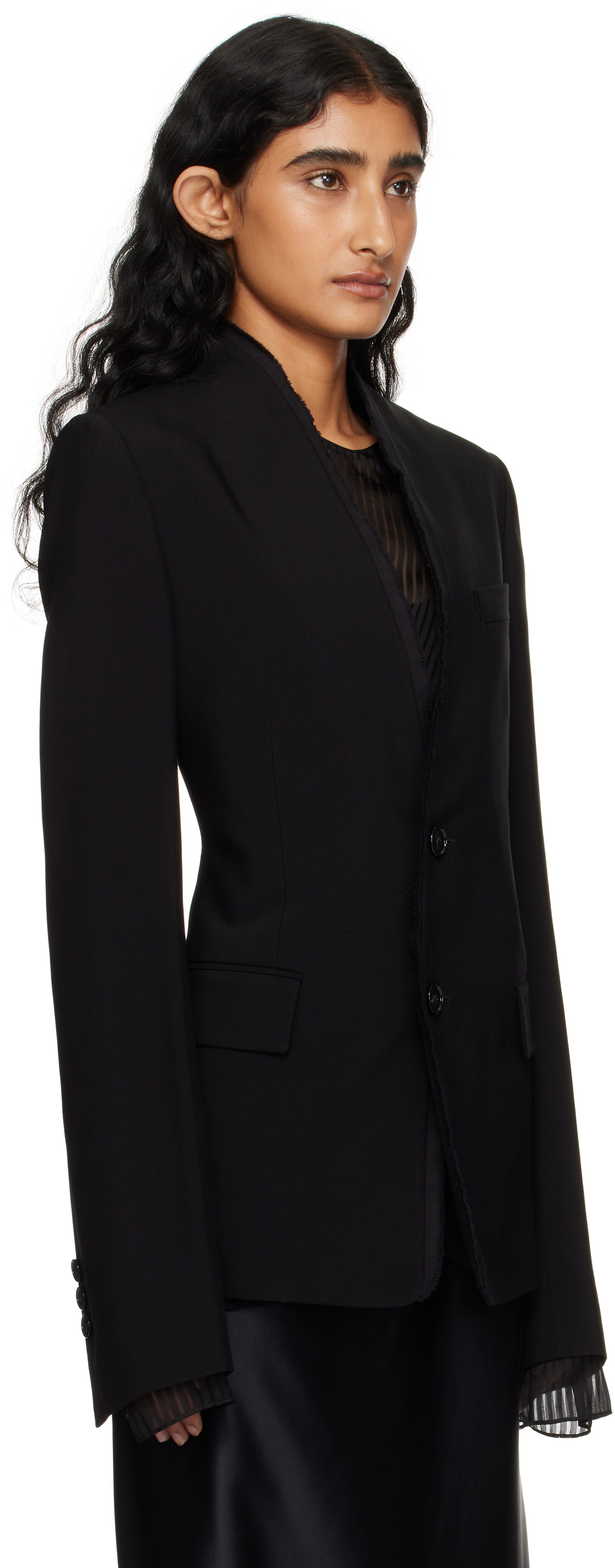 Ann Demeulemeester Black Sady Collarless Fitted Blazer