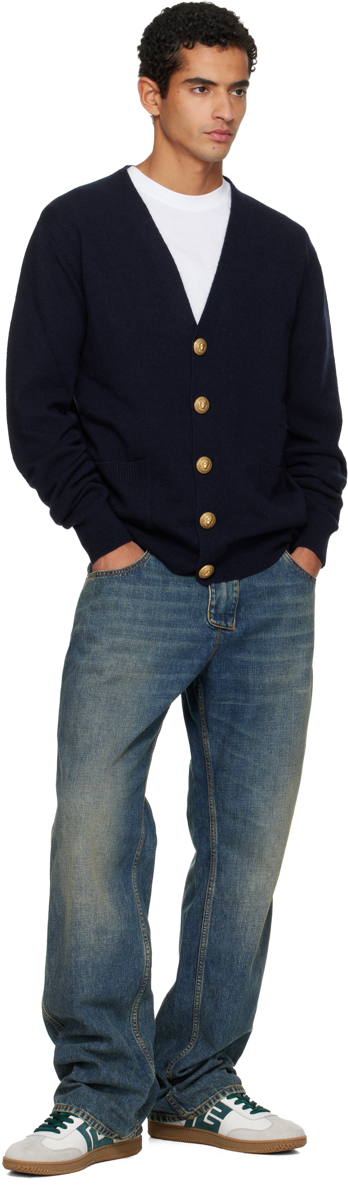 Balmain Navy Eco-Cashmere Cardigan