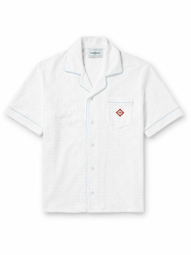 Photo: Casablanca - Camp-Collar Logo-Jacquard Cotton-Blend Terry Shirt - White