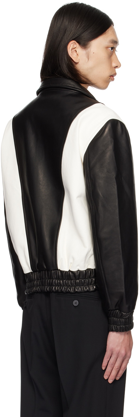 Ernest W. Baker Black & White 80's Leather Track Jacket Ernest W