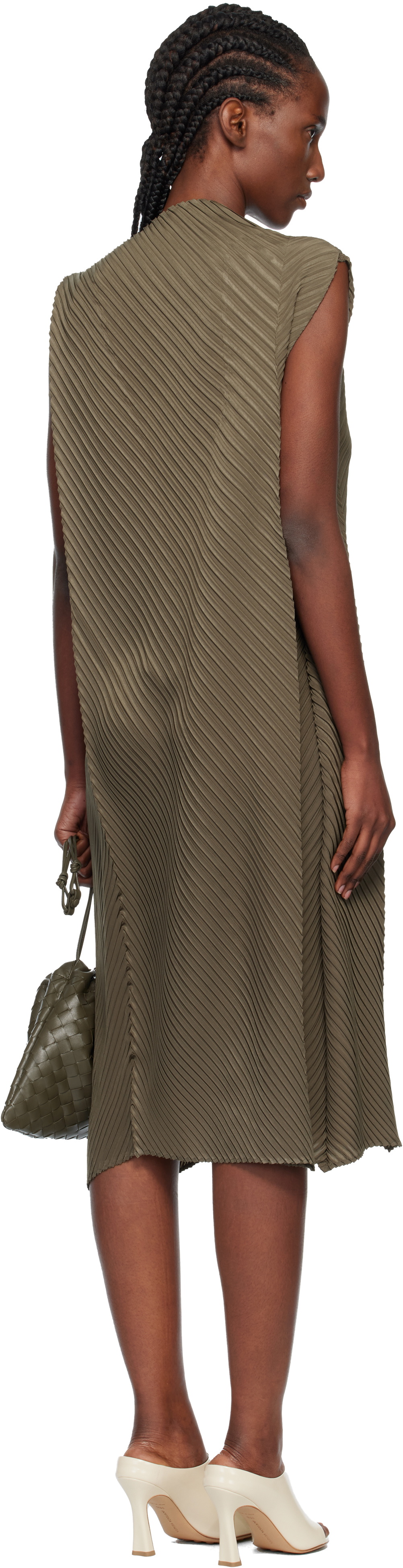 ISSEY MIYAKE Khaki Soft Fold Pleats Midi Dress