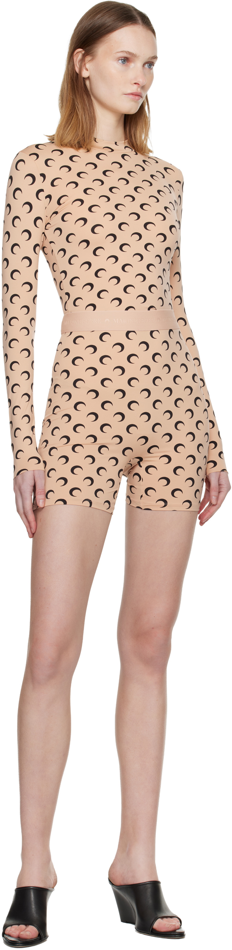 Marine Serre Tan Recycled Moon Jersey Mini Sport Shorts