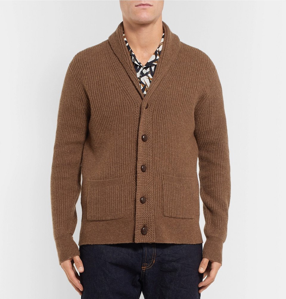 Slim-Fit Shawl-Collar Ribbed Cashmere Cardigan