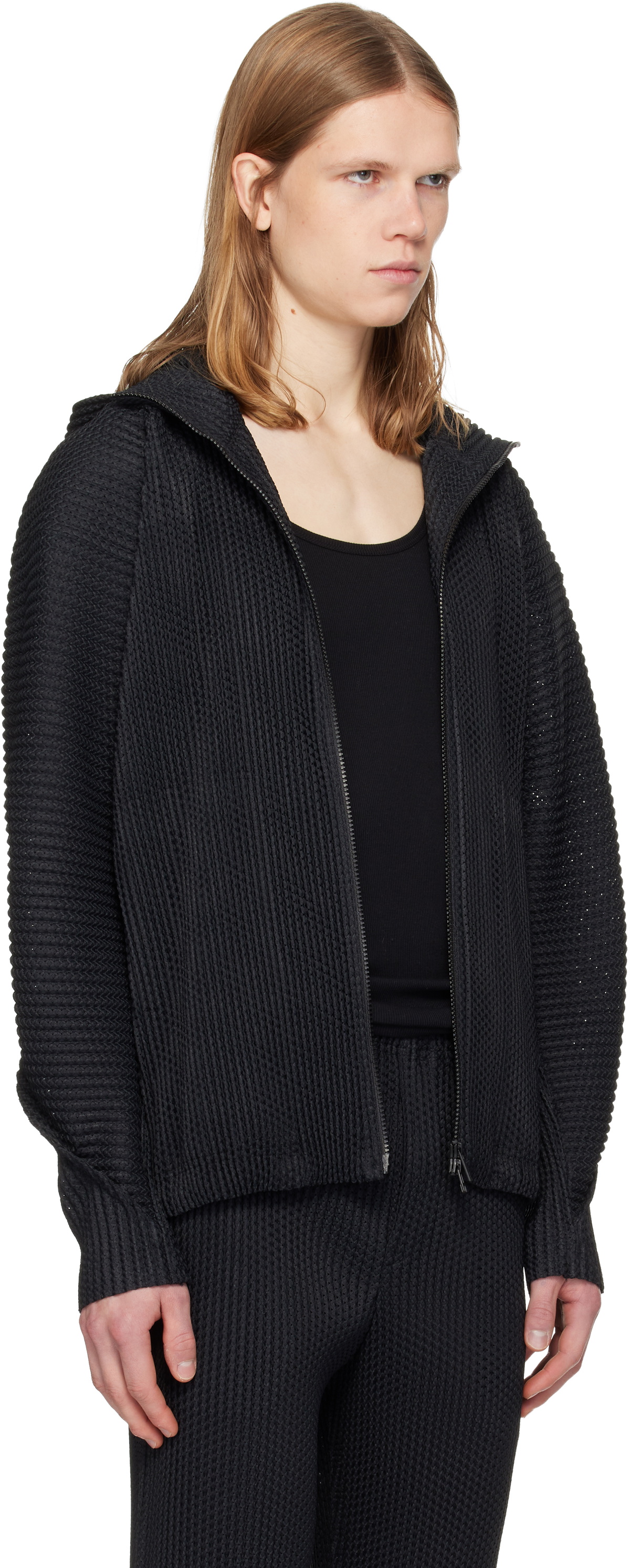 HOMME PLISSÉ ISSEY MIYAKE Black Wickerwork Mesh Jacket Homme