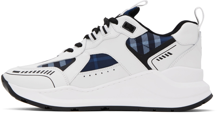 Burberry White & Navy Check Sneakers Burberry display picture 2