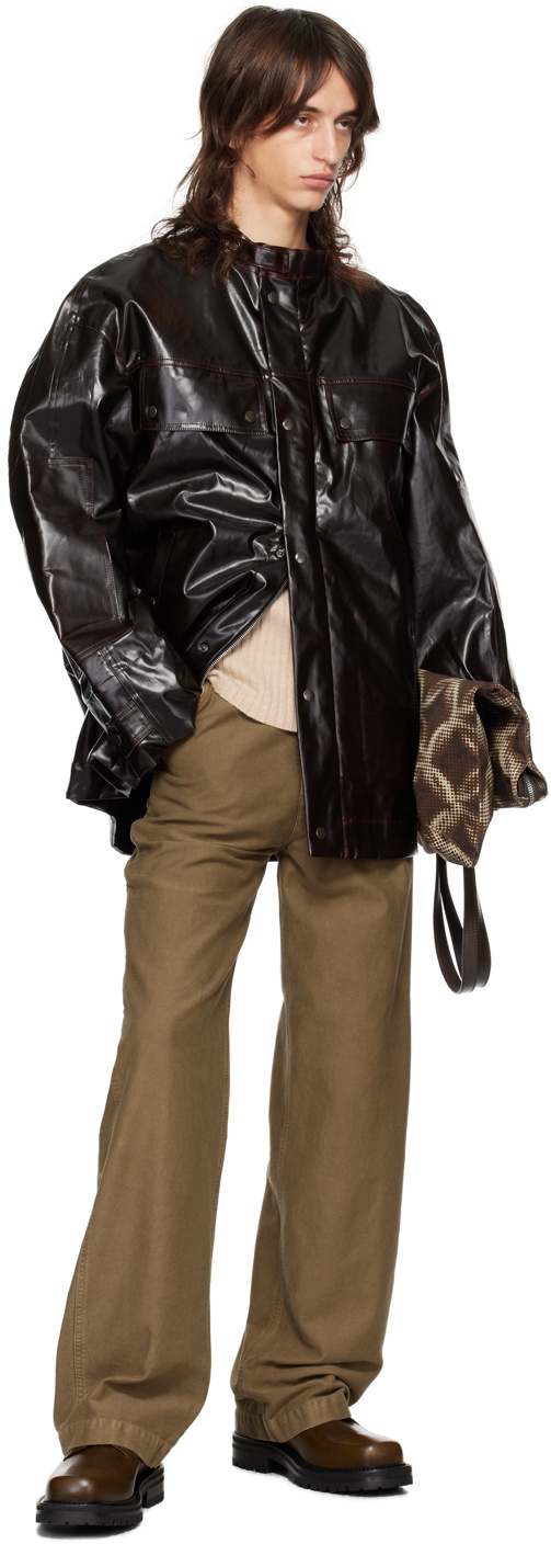 ジャケット・アウター 10s DRIES VAN NOTEN Stand Collar Jacket Dries Van Noten Brown Stand Collar Jacket Dries Van Noten
