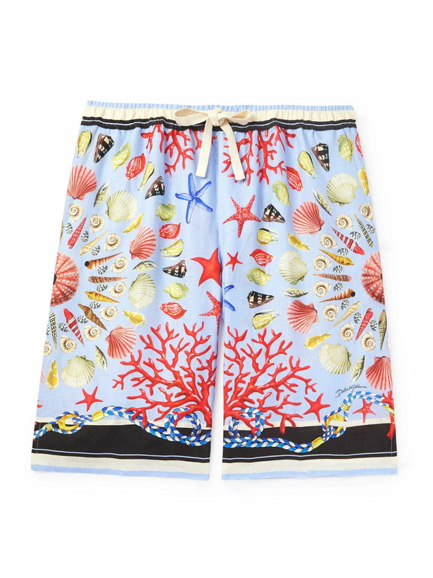 Photo: Dolce&Gabbana - Printed Linen Straight-Leg Shorts - Blue