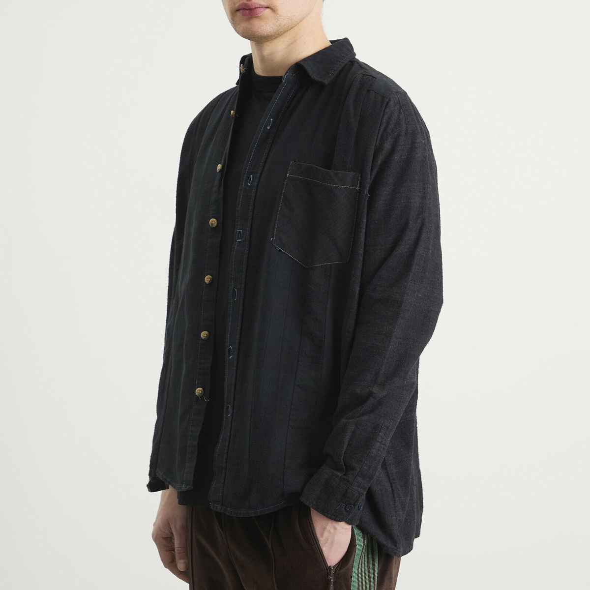 Needles Men's 7 Cuts Over Dyed Flannel Shirt in Black
