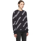 Balenciaga Navy and White Jacquard Logo Sweater