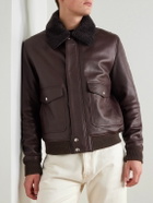 Mr P. - Shearling-Trimmed Full-Grain Leather Blouson Jacket - Purple
