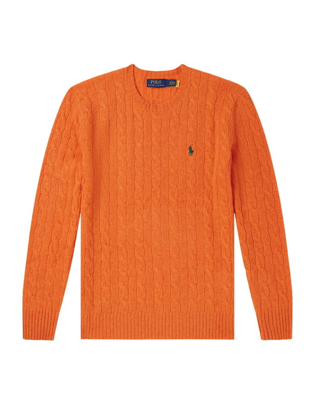 Photo: Polo Ralph Lauren - Logo-Embroidered Cable-Knit Wool and Cashmere-Blend Sweater - Orange