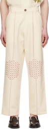 HARAGO Off-White Embroidered Wide Leg Trousers