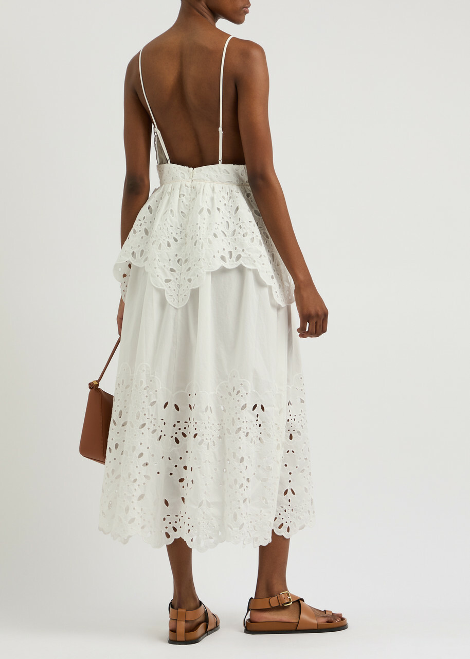 Farm Rio Laise Cotton-poplin Midi Dress White Farm Rio