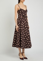 Rebecca Vallance Vivianne Polka-dot Slubbed-poplin Midi Dress Brown
