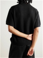 Auralee - Ribbed Cotton and Wool-Blend Polo Shirt - Black