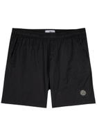 Stone Island Logo Crinkled Nylon Swim Shorts Black