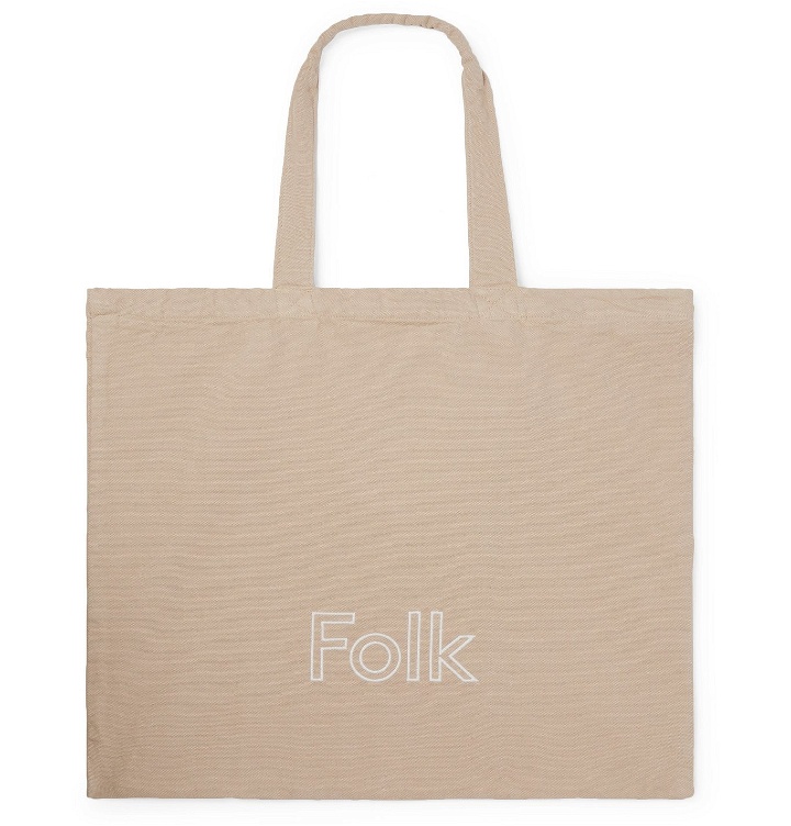 Photo: Folk - Puzzle Logo-Embroidered Cotton-Canvas Tote Bag - Neutrals