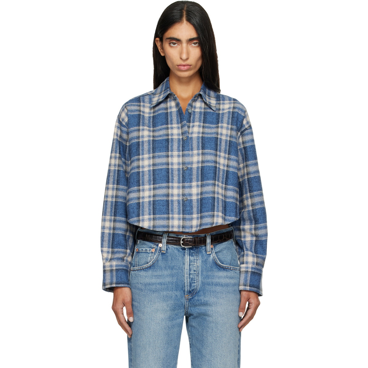 Citizens of Humanity Navy & Off-White Ana Cropped Shirt
