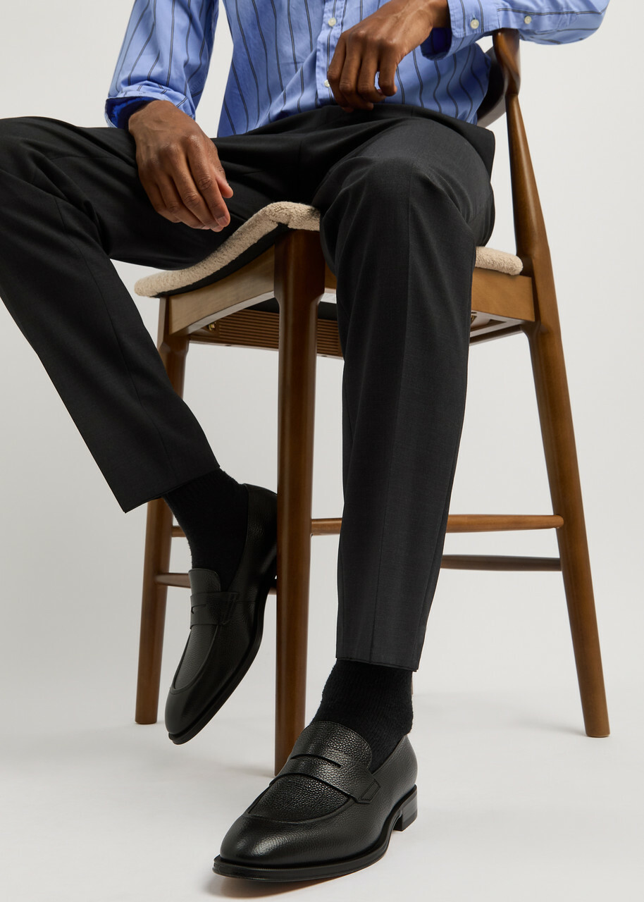 Boss Derrek Grained Leather Loafers Black BOSS