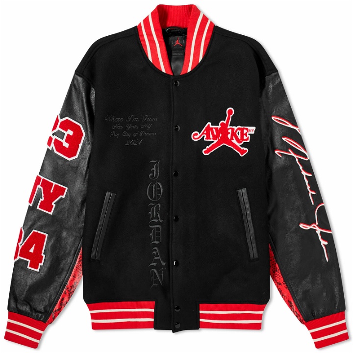 Photo: Air Jordan Men's x Awake NY Varsity Jacket in University Red/Black