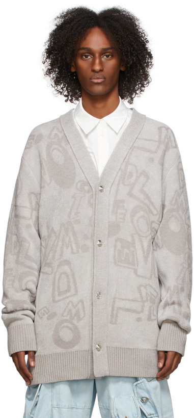 Photo: We11done Grey Logo Graffiti Allover Cardigan